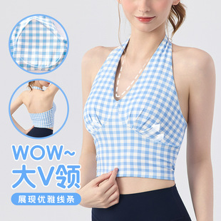 固定杯运动内衣女防震聚拢瑜伽美背心普拉提训练健身上衣挂脖文胸