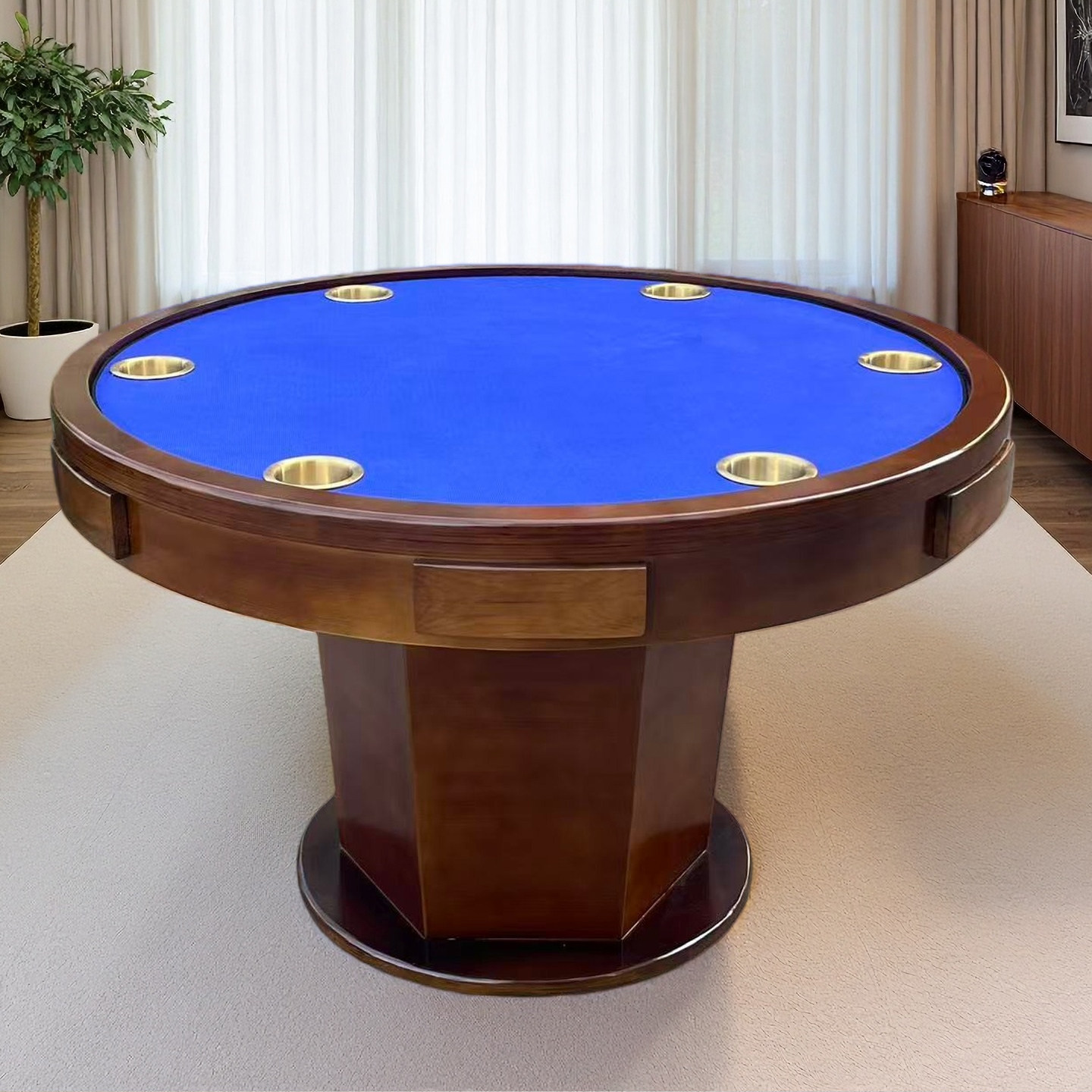 德州圆形实木扑克桌五边六边掼蛋棋牌桌够级圆形保皇斗地主狗腿桌