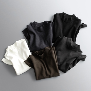 日系复古中领毛衣男秋季通勤气质纯色羊毛混纺细纱线半高领针织衫