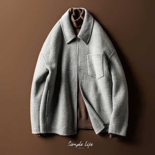 极简廓形翻领双面呢夹克男