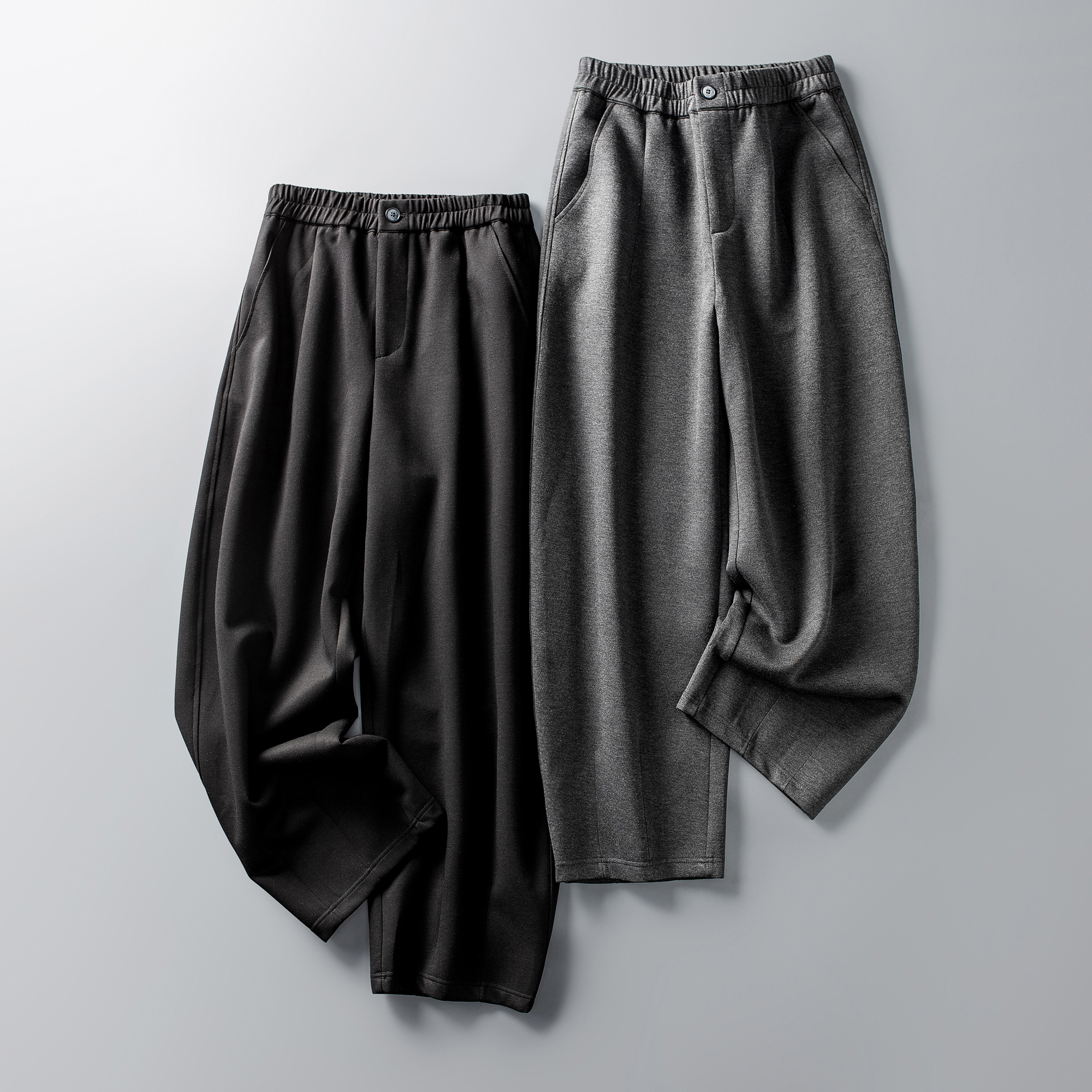 重磅斜纹羊毛混纺廓形香蕉裤西裤