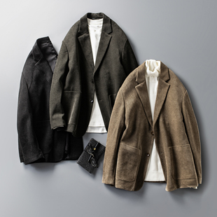 新款 秋季 软糯斜纹肌理感微宽松休闲西服 男 复古老钱风灯芯绒西装