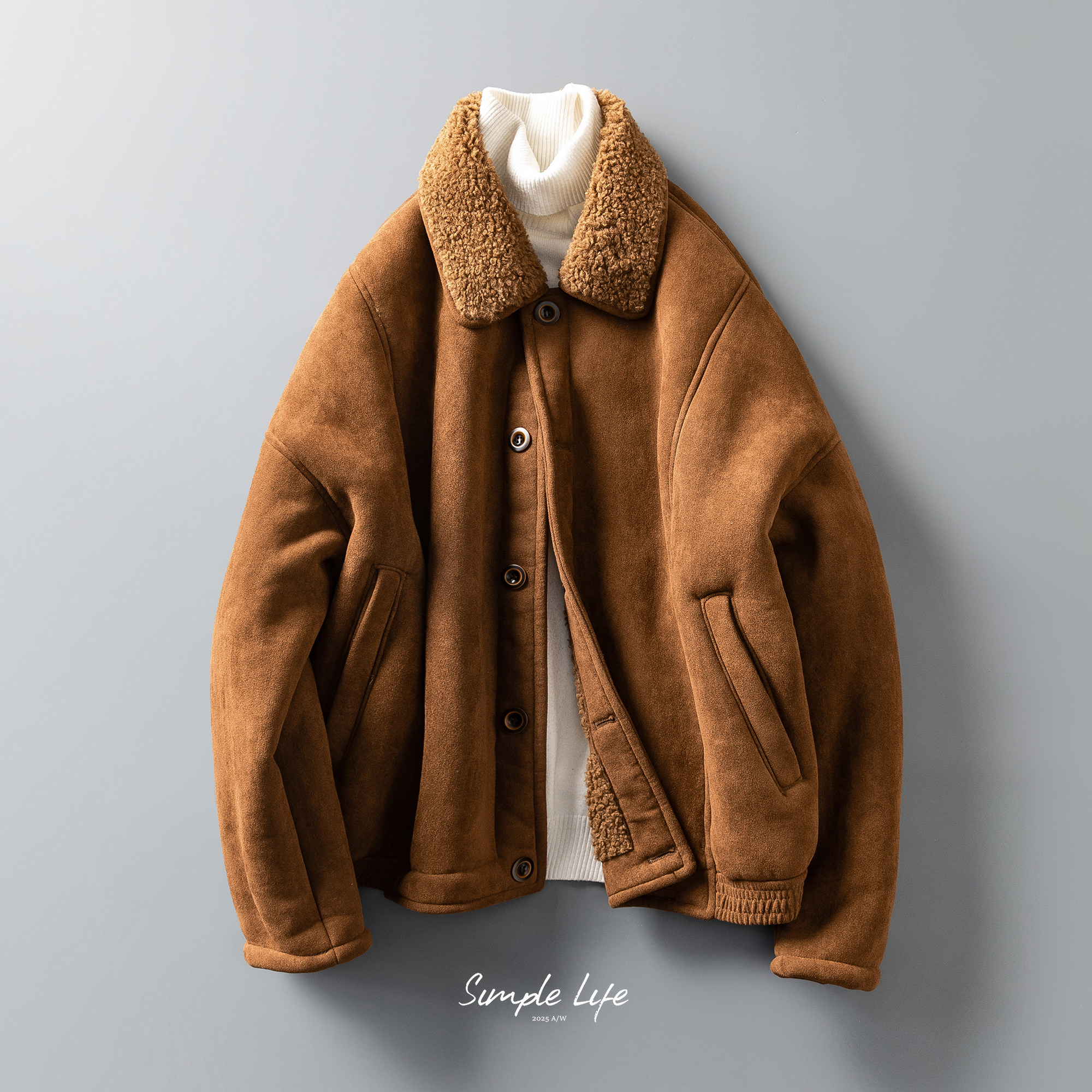 老钱风仿皮草皮毛一体毛领外套男