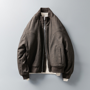 老钱风羊毛混纺螺纹针织立领羽绒服男冬季90白鸭绒廓形飞行员夹克