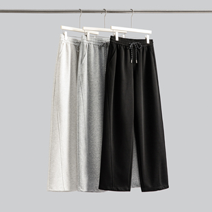 垂感棉混纺分割斜线宽松直筒休闲裤 薄款 男秋季 ROW风纯色针织卫裤