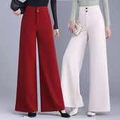 垂坠感长裤 摩登裤 厚 中年妈妈跳舞裤 高腰口袋裙裤 秋冬季 女士阔腿裤