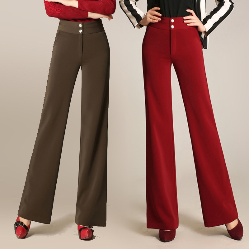 2025春秋冬新高腰直筒裤休闲女士窄版跳舞中年妈妈垂感显瘦女长裤