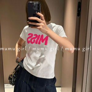 pretty girl25年早春新款MISS字母印花圆领吊带背心宽松白色短袖