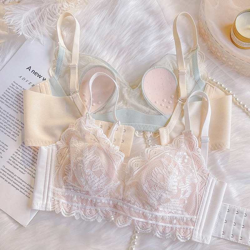 夏季薄款内衣女小胸聚拢兔耳杯文胸防下垂收副乳大胸显小胸罩套装