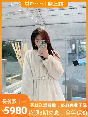 Leng Lady winter 2021 new mink fur young lace waist fur coat whole mink coat women