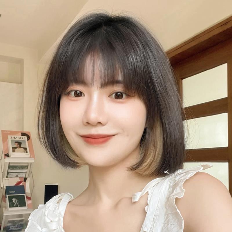 假发女短发挂耳染锁骨发仿真人发丝自然夏天全头套式lisa同款发型