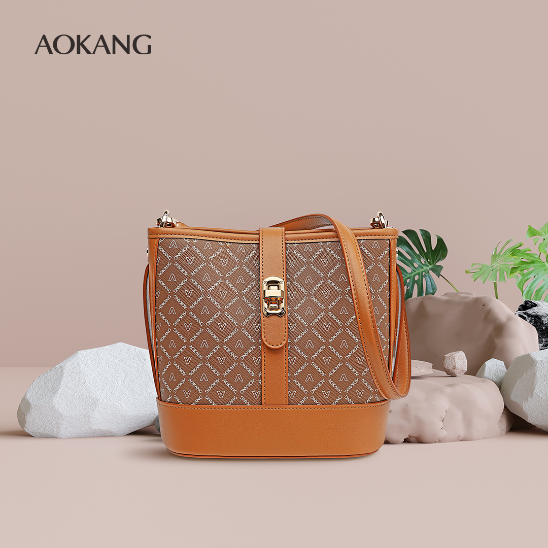 奥康女包水桶包2025年新款单肩斜挎包大容量手提包时尚休闲老花包