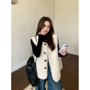 羊羔毛外套环保皮草毛毛外套短款 韩系羊羔绒马甲女2025秋冬新款