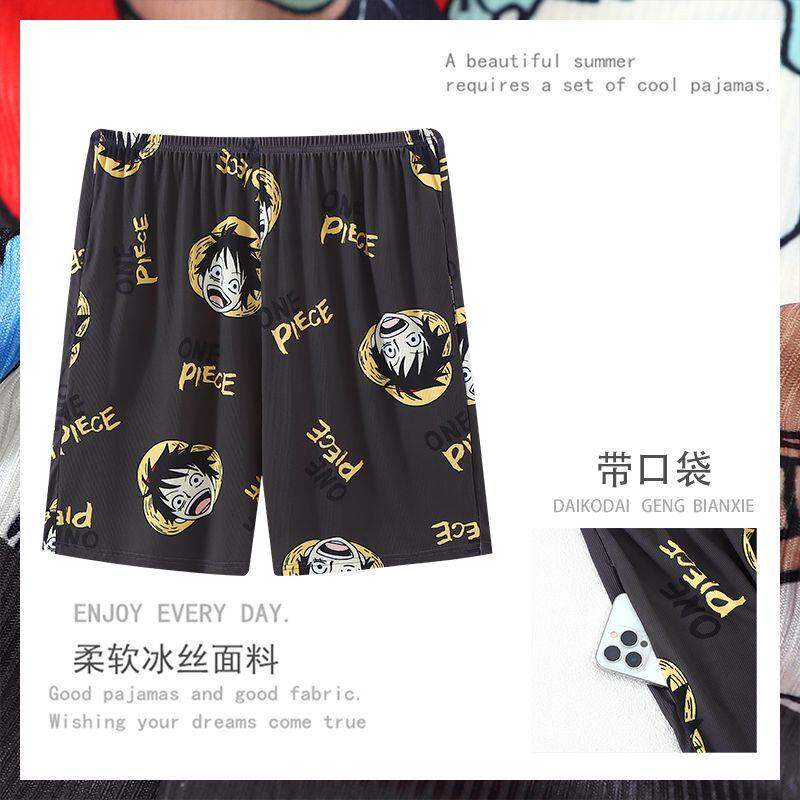 冰丝男士睡裤夏季凉感短裤2026新款卡通加大码可外穿家居裤运动裤
