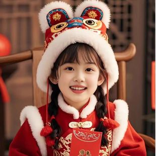 中国风刺绣男宝小老虎帽子春节周岁生日女宝宝婴儿帽虎头帽百天