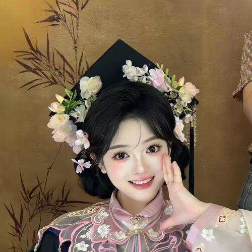簪花学士帽仿真花夏季毕业照