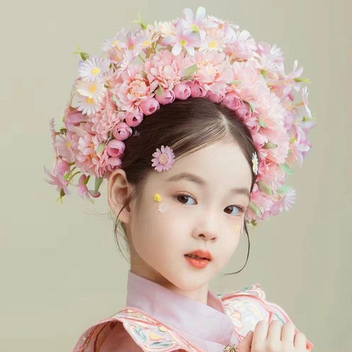 儿童摄影道具簪花头饰双面绢花发箍汉服配饰搭配仿真花手工发饰