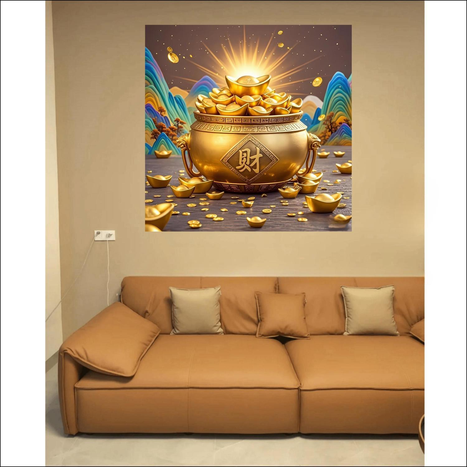 聚宝盆财源滚滚招财纳福风水玄关客厅墙贴走廊过道海报不干胶贴纸