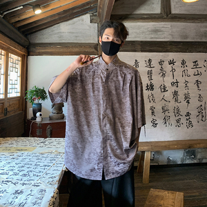 夏季男装新款冰丝松柏薄款大码短袖衬衫男外套 A106-1-1819-P45图片