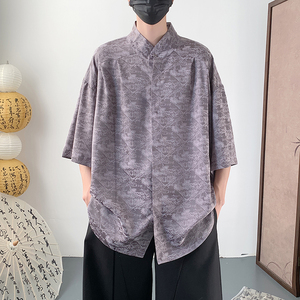 新款男装夏款大码松柏冰丝薄款短袖衬衫男 外套A106-1-1819-P45图片