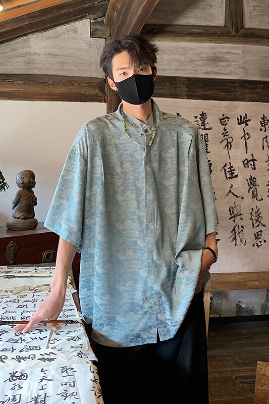 夏季松柏男装新款冰丝薄款大码短袖外套衬衫男A106-1-1819-P45,男装衬衫,电商A106-1