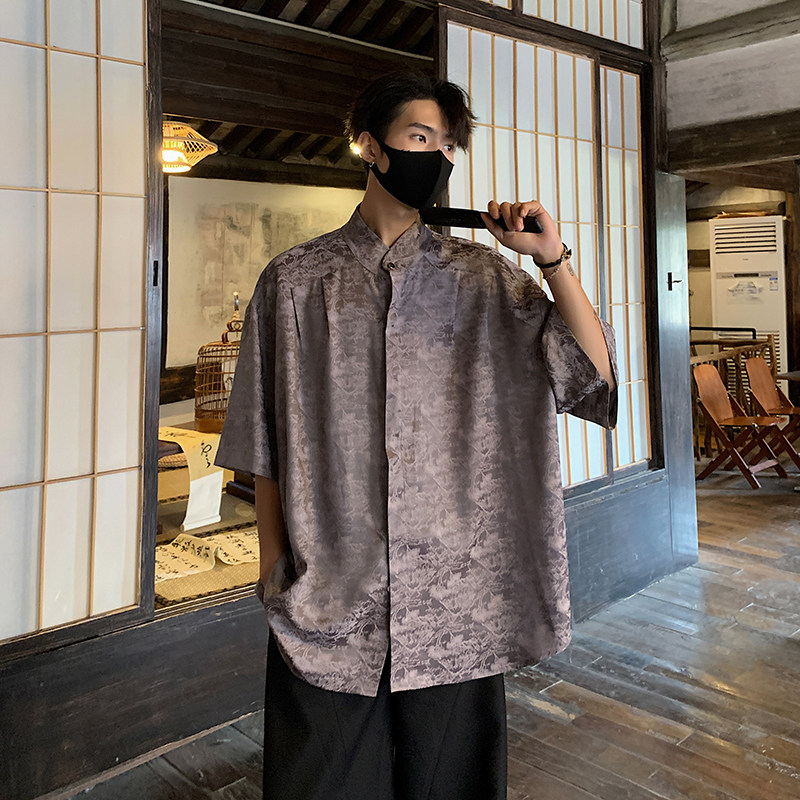 夏季男装新款冰丝松柏薄款大码短袖外套衬衫男A106-1-1819-P45,男装衬衫,电商A106-1