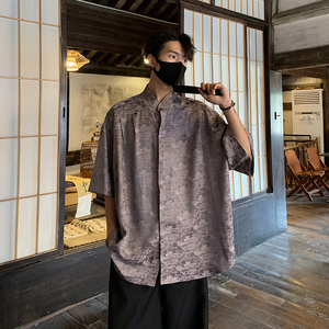 夏季男装新款冰丝松柏薄款大码短袖外套衬衫男  A106-1-1819-P45图片
