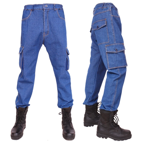 Демисезонные хлопковые джинсовые износостойкие штаны для работы, увеличенная толщина