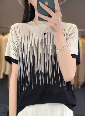 大码条纹上衣中年女装洋气夏季