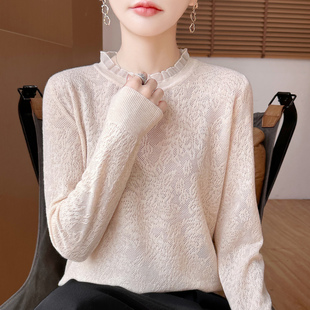2025秋冬新款小香风气质类似木耳边半高领打底衫女超洋气毛衣内搭