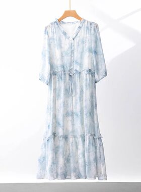 气质优雅乔其雪纺纱连衣裙女