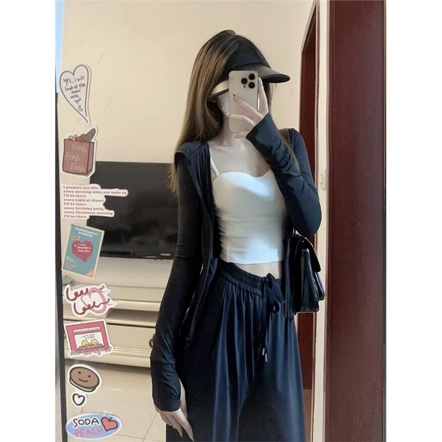 小个子穿搭一整套冰丝防晒衣休闲运动服套装女夏季修身显瘦两件套