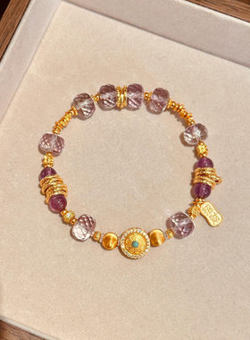 2026款九离紫火气质轻奢串珠黄金色手链女士时尚真空电镀沙金手串