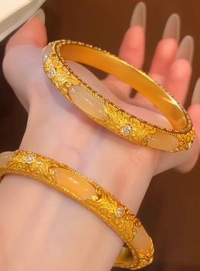 璀璨星辰金玉良缘闭口点钻花丝福玉手镯子轻奢气质复古百搭手环女