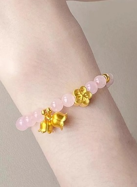 2025新款复古中式铃兰花粉水晶手串轻奢甜美小桃花手链女送礼首饰