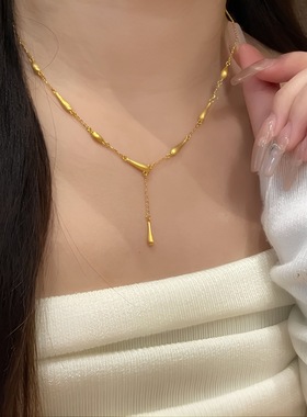 2025瑞秋同款轻奢法式沙金水滴项链女超闪精致显白吊坠高级锁骨链
