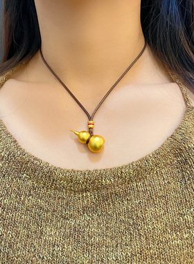 2025新款男女同款实心大葫芦吊坠棕绳项链情侣沙金复古个性毛衣链