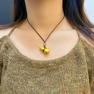 2025新款男女同款实心大葫芦吊坠棕绳项链情侣沙金复古个性毛衣链