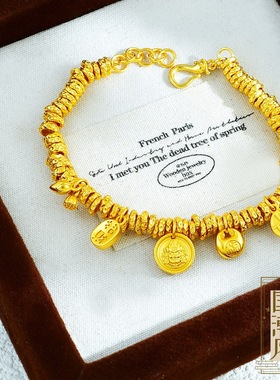 金店同款古法黄金色沙金招财胖福财神盘缠手链新女式国潮设计手串