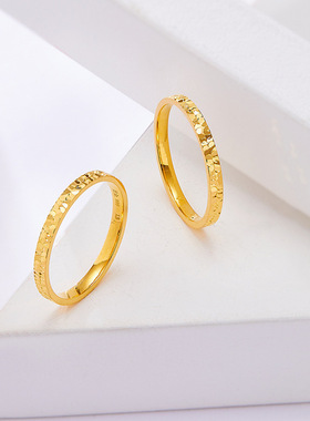 男女时尚满天星条戒 2mm碎碎冰戒指情侣简约百搭款 金色闭口指环