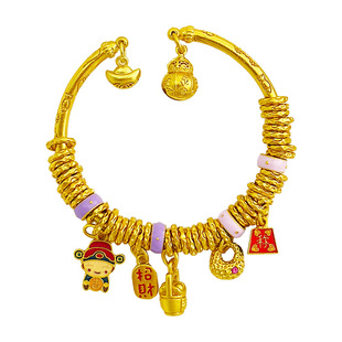 2025新款新中式古法沙金烧蓝珐琅称心如意小财神吉言盘缠手镯手链