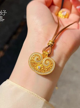 2025新款中式点钻元宝花丝如意锁包女项链复古本命年平安锁毛衣链