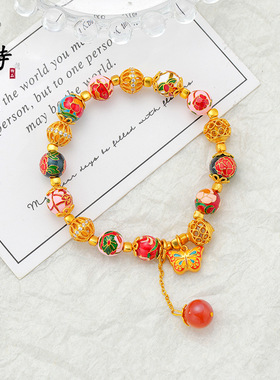 久不掉色黄金色沙金十二月生辰花蝴蝶diy配珠小孔珠手串女士手链