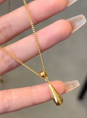 小红书爆款超闪极光金色水滴项链新款简约百搭美人泪吊坠锁骨链