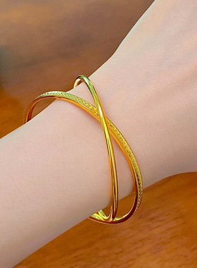 2025新款金店同款沙金999龙鳞双环手镯女式高闪亮片时尚手环镯子