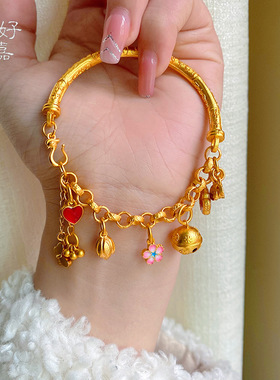 2025款中式铃铛蝶恋花粉吉言半镯手链沙金高级感首饰设计款女手串