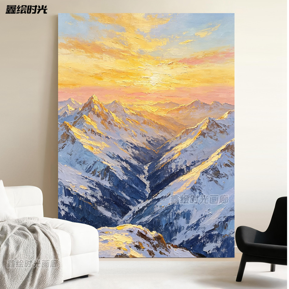 日照金山客厅挂画玄关手绘油画图片
