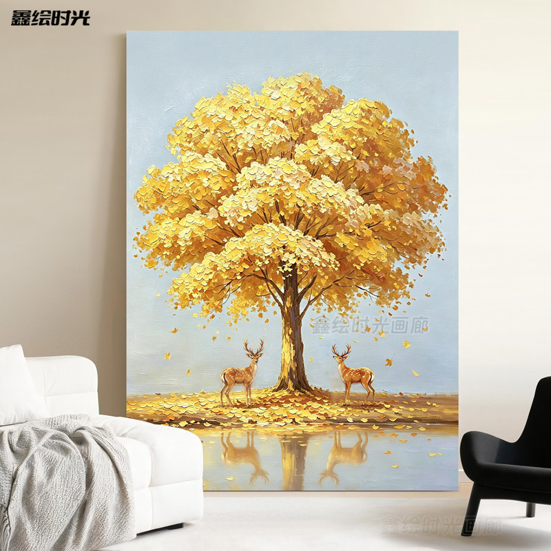 发财树挂画玄关摇钱树手绘油画