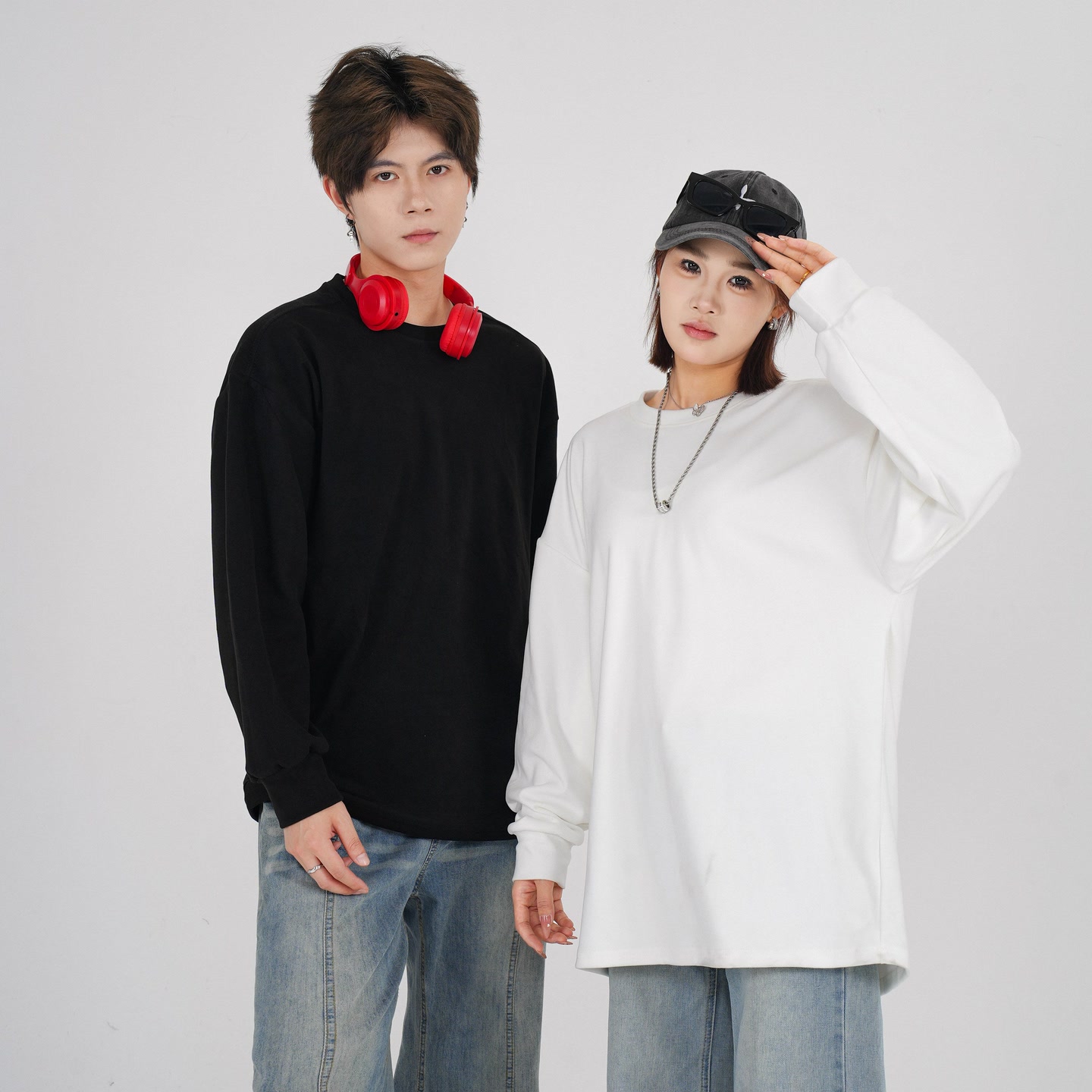 春秋德绒纯色圆领长袖t恤打底衫