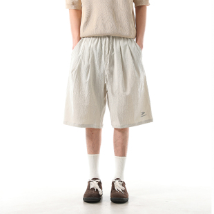 百搭宽松休闲凉感五分裤 阿叔潮牌 男夏季 纯色冰丝纹理感短裤 美式